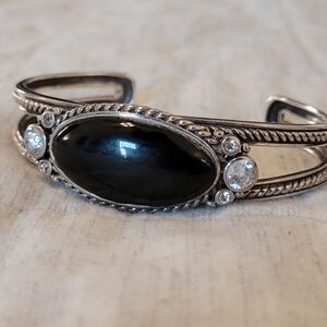 Black Onyx 925 Sterling Silver Barse Cuff Bracelet
